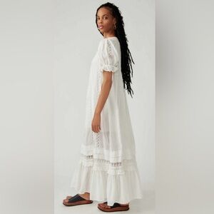 Free People Mirabelle Lace White Cotton Flowy Maxi Dress Size Small cottagecore